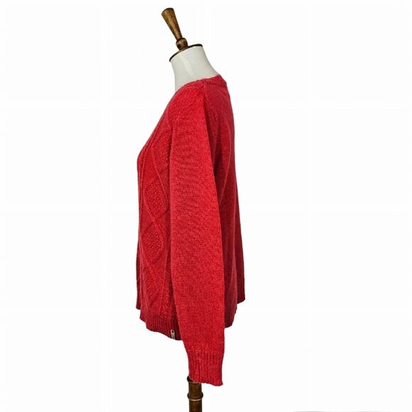 Woolrich Petite Red Cable Knit Wool Sweater Large Petite NWT - Picture 3 of 8